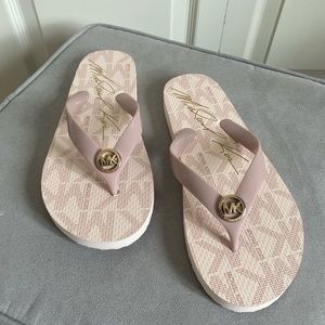 Michael Kors Flip Flops, size US 7, michael kors, pink and gold
